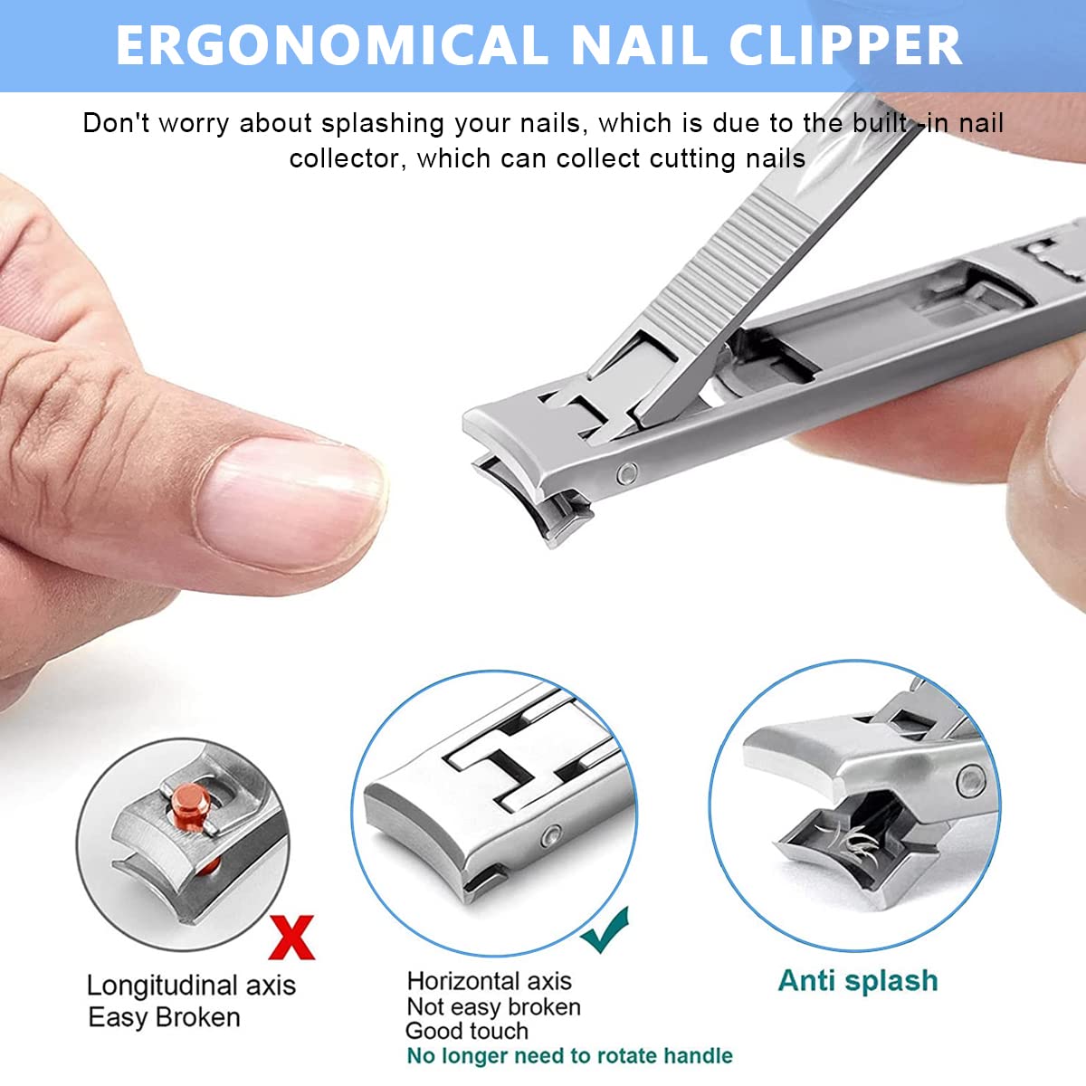 MAYCREATE® Dual Head Nail Cutter For Men Stainless Steel Nail Clipper for Thick Nail Toenail Wide Open with Safety Lock Travel Nail Clipper File Set with Storage Case