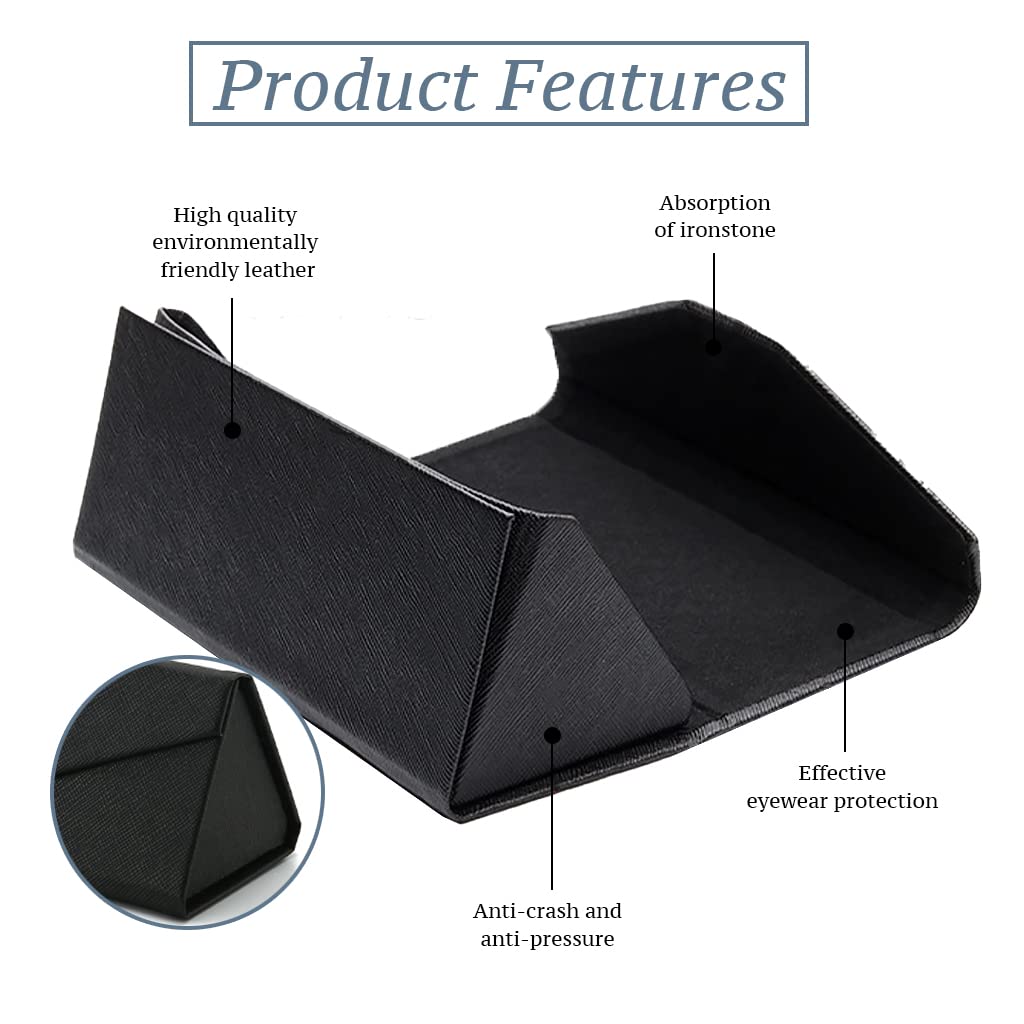 GUSTAVE Sunglasses Organizer Case for Travel with Triangle Folding Design and PU Leather | Includes Lens Wipe Cloth