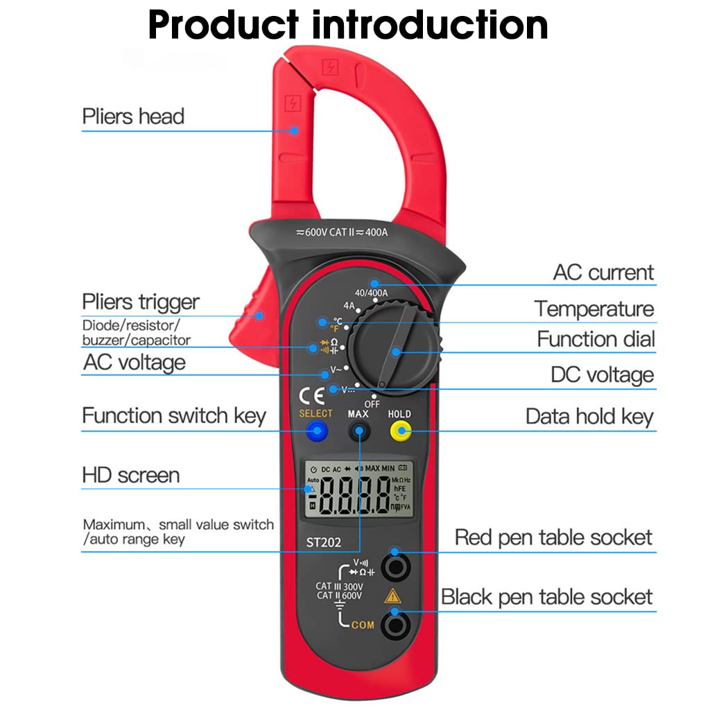 HASTHIP® ST201 Smart Digital Clamp Multimeter,Resistance Ohm Transistor Testers AC/DC Current,Voltmeter Lcr Clamp Meter