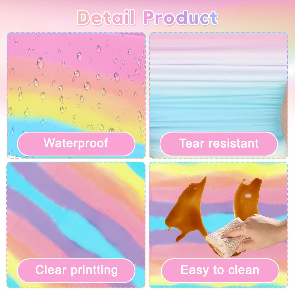 Zibuyu Plastic Tablecloth for Parties with Waterproof Surface 3 Pack 54x108 in | Rainbow Gradient Design