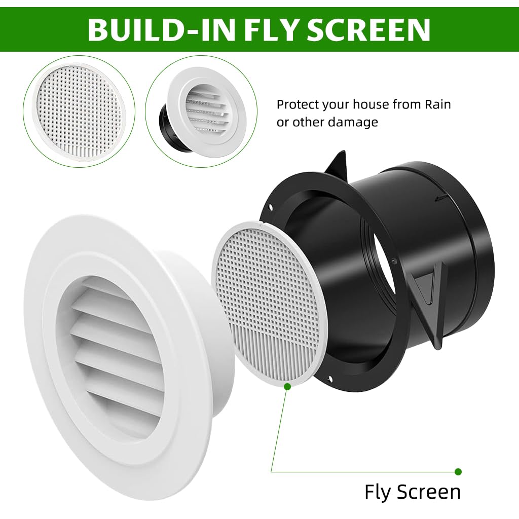 HASTHIP Round Grill for Bathroom and Kitchen Ventilation featuring Angled Louvers 2.9 in White