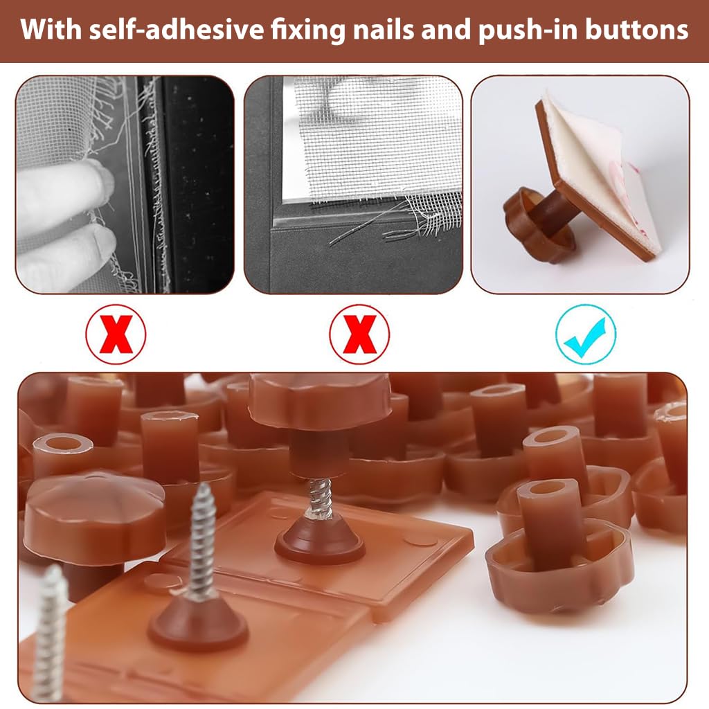 HASTHIP Mosquito Mesh Screen Buckles for Window Installation with Self Adhesive Nails 14Pcs | Removable Push In Buttons for Secure Fit