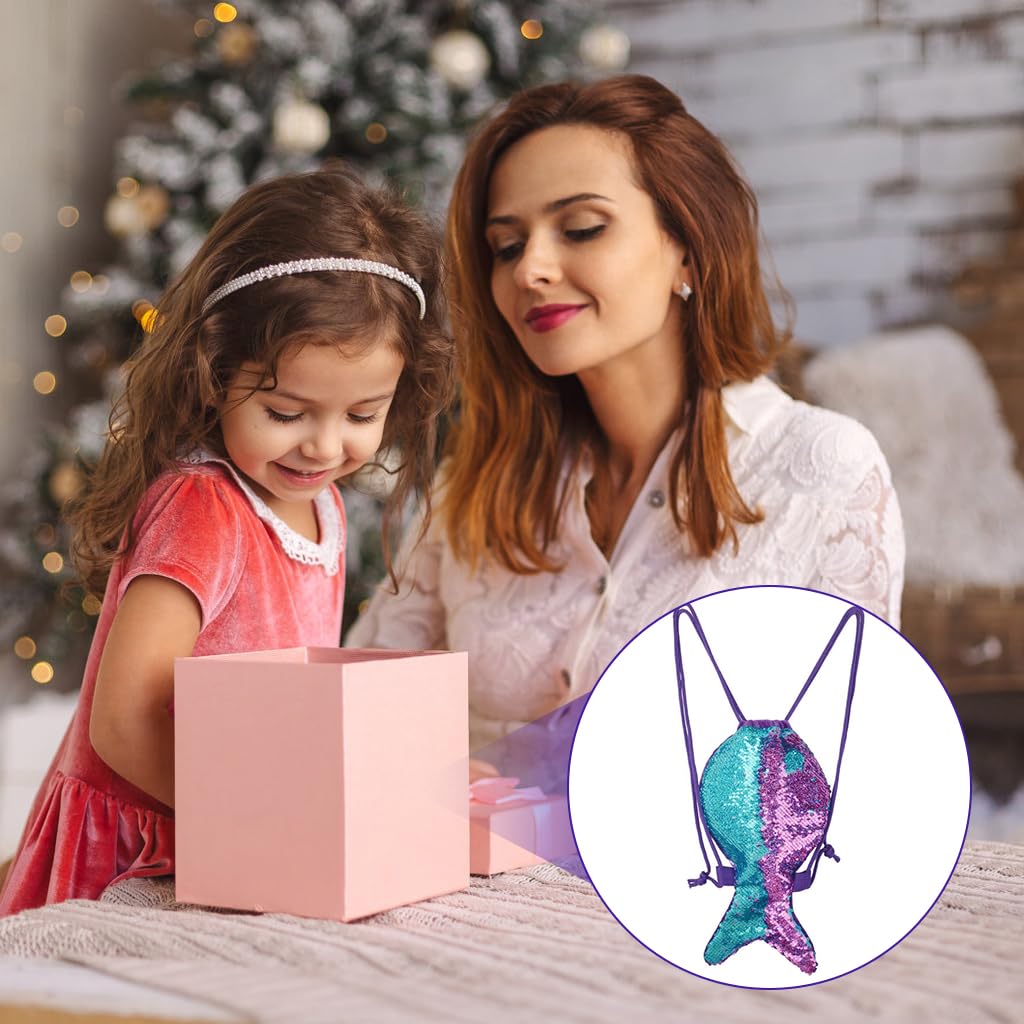 SNOWIE SOFT Drawstring Backpack for Kids with Adjustable Straps and Sequin Mermaid Tail Charm | Waterproof PU Bag and Small Purse Set