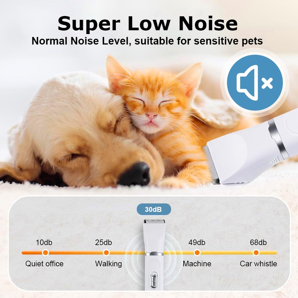 Qpets Dog Grooming Kit for Cats and Dogs with 3mm and 9mm Combs | Low Noise 4 in 1 Trimmer
