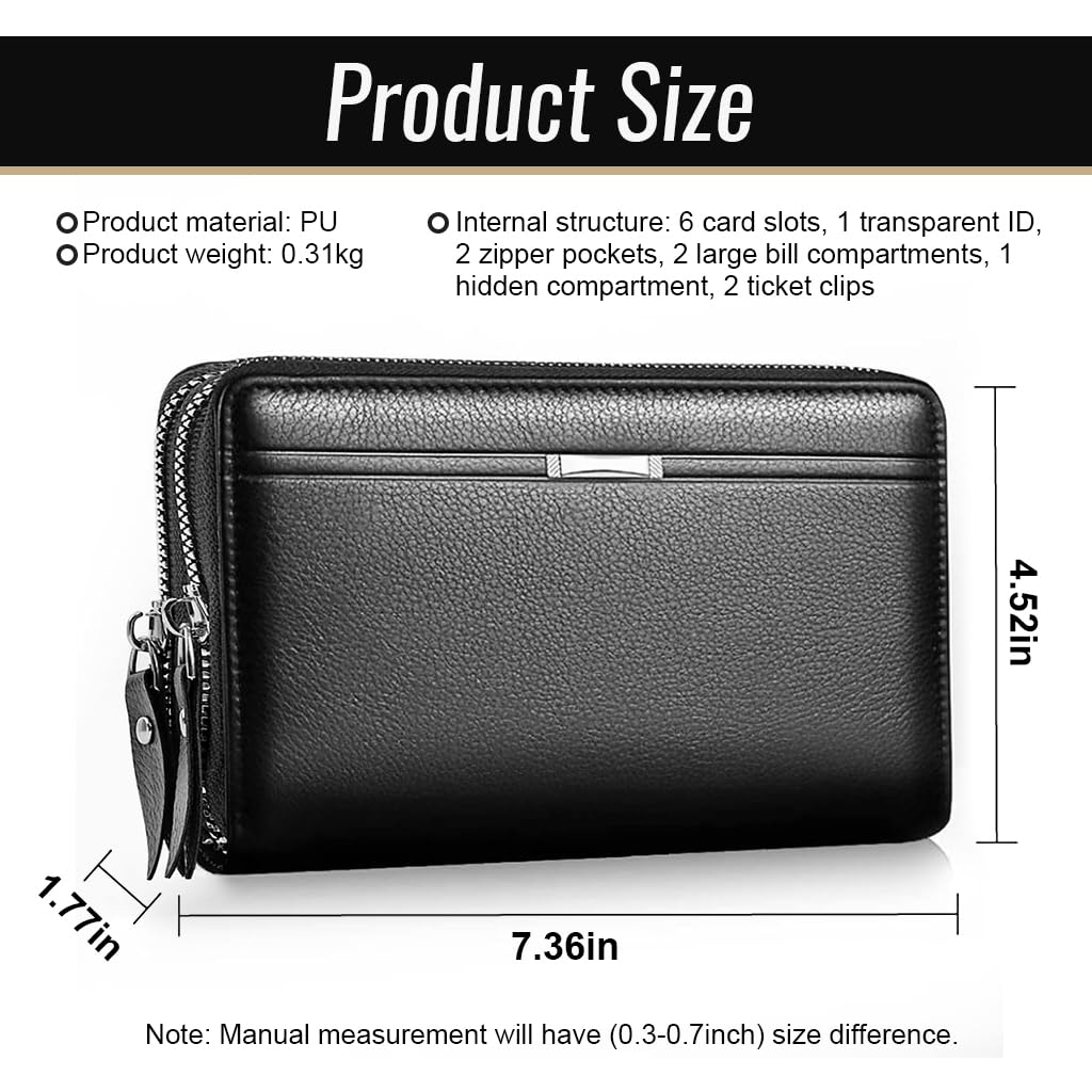 GUSTAVE Wallet for Men with Double Layer Design and Hand Grip 8.2x4.7 in Black | Gift Choice