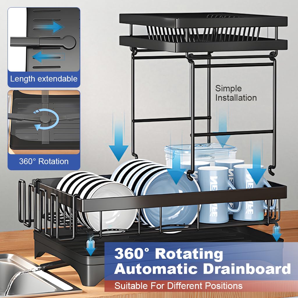 HASTHIP Dish Drying Rack for Kitchen Counter with Double Layer Design and Carbon Steel Structure
