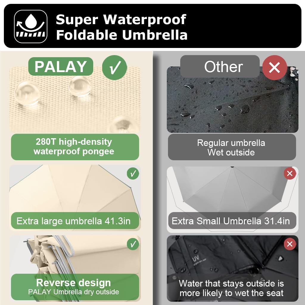 PALAY Umbrella for Rain with 10 Dual Ribs and Auto Open Close | Compact Travel Khaki 2PCS