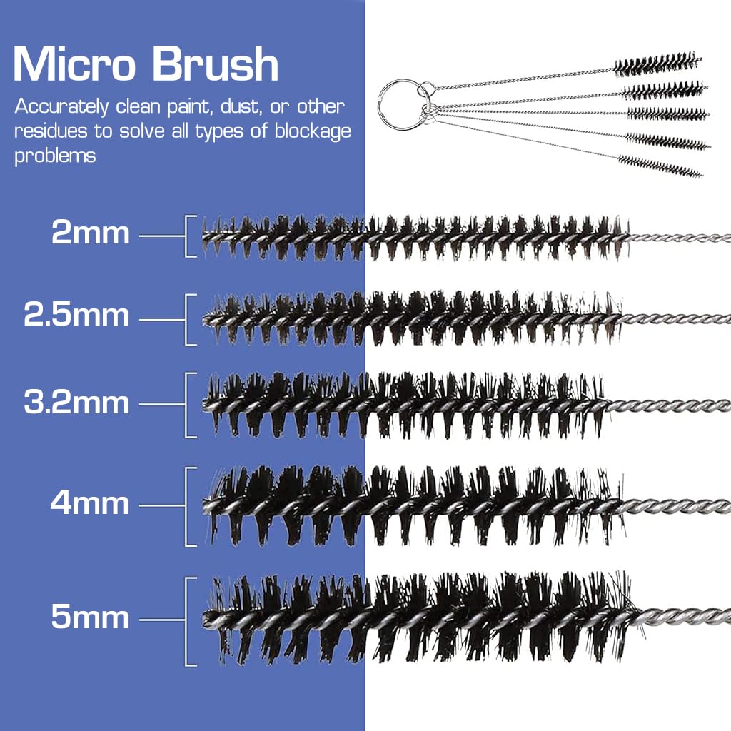 HASTHIP Airbrush Cleaning Brushes Set for Nozzle and Spray Gun Maintenance featuring 5 Micro Brushes & Stainless Steel Tools | Precision Pins and Metal Needles