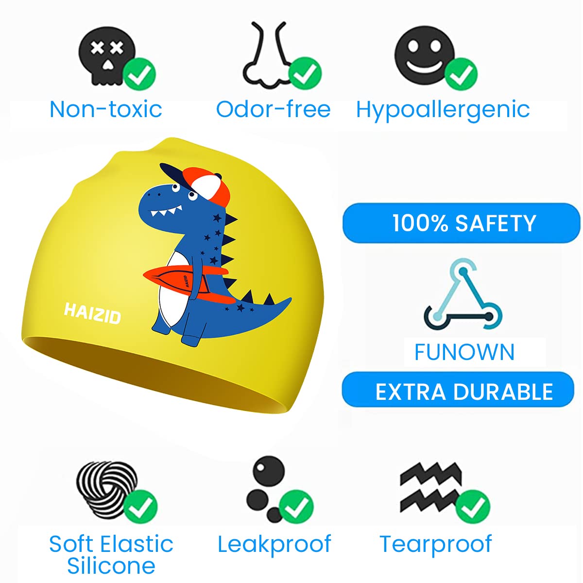 Proberos Swimming Cap for Kids Age 3–14 with Cartoon Design and Waterproof Silicone | 3 PCS