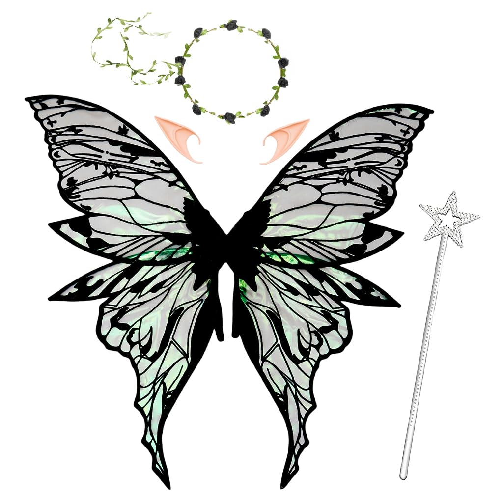 PATPAT Butterfly Wings Costume for Parties featuring 80x75cm Strap Design & Elf Ears | Iridescent Fairy Set