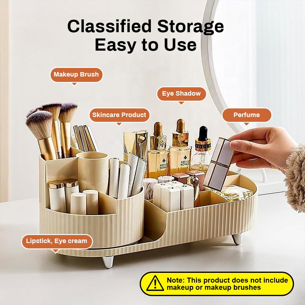 HANNEA Makeup Organizer Box for Vanity featuring 360° Rotating Storage and 34.5×14.7×14.3 cm Compact ABS Design
