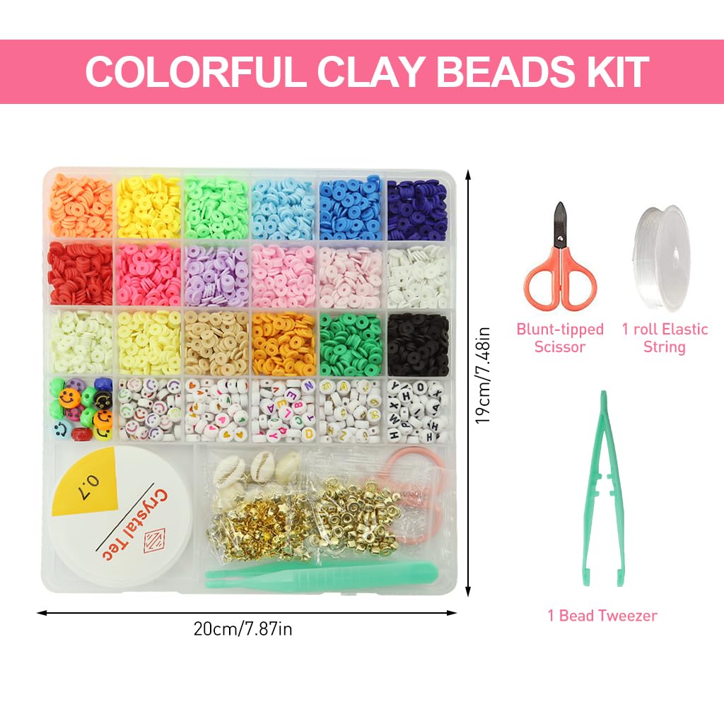 SANNIDHI Clay Beads Bracelet Making Kit for DIY Jewelry with 5100 pcs and 18 Colors | Gift for Kids and Beginners