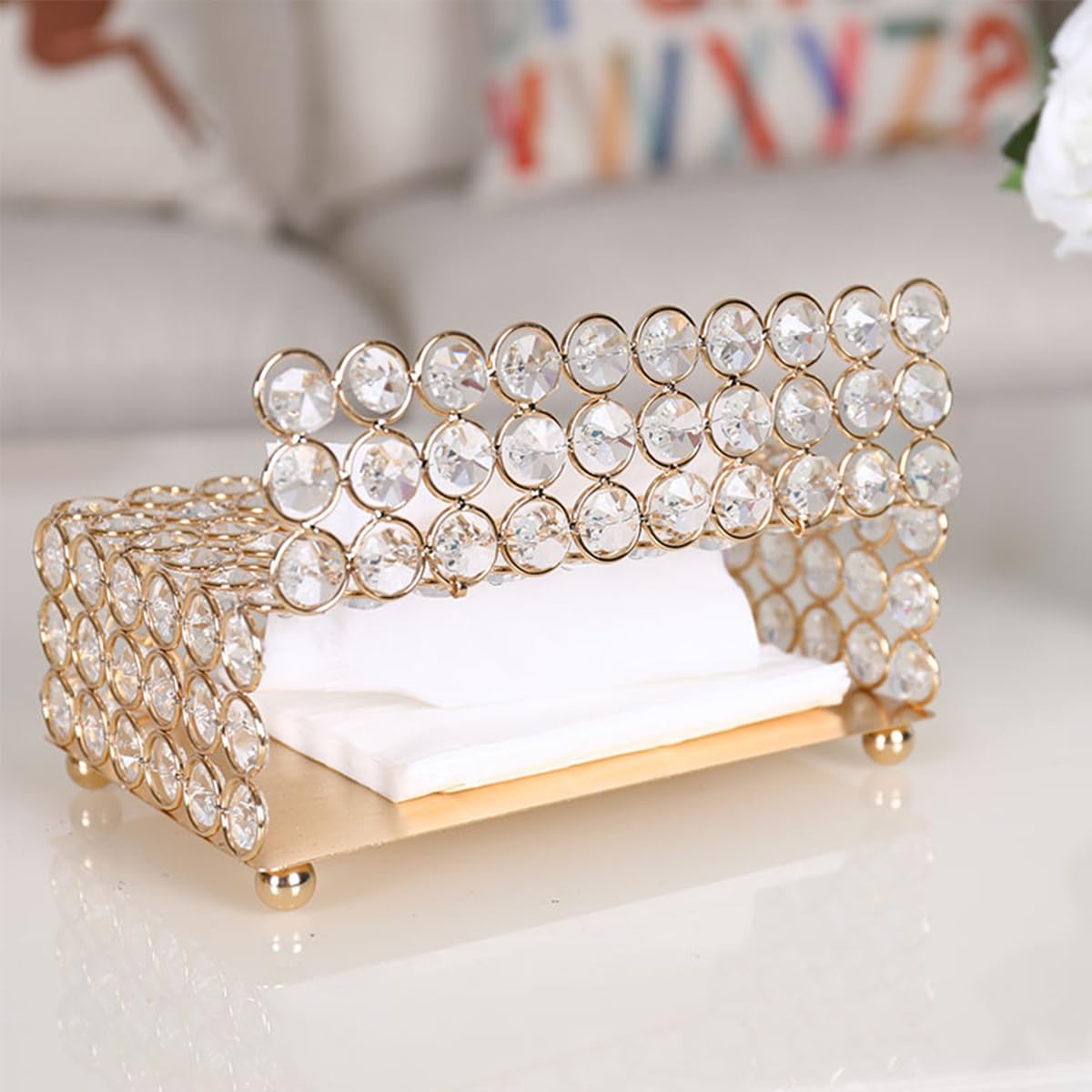 HASTHIP® Tissue Box Holder with Crystal Glass Beads, Decorative Toliet Paper Box, Crystal Napkin Holder, Facial Tissue Holder for Bathroom/Dresser/Night Stand/Desk/Table, 9x3.93x5.1 Inches