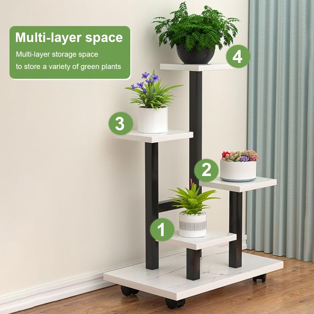 HASTHIP Mobile Planter Rack for Indoor Plants featuring Caster Wheels and Steel Frame 35x23x87cm