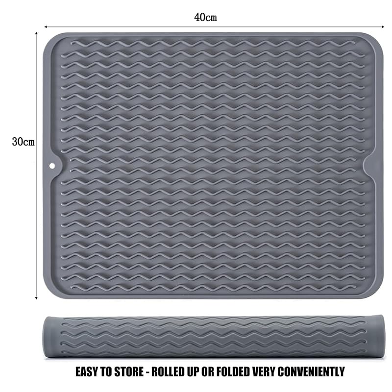 ZIBUYU Dish Drying Mat for Kitchen with Raised Wave Pattern and 230°C Heat Resistance | 16 x 12 in Food‑Grade Silicone