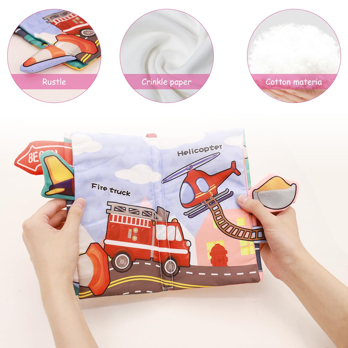 SNOWIE SOFT 3D Cartoon Car Cloth Book for Babies with Sound Device and Hanging Loop | Early Sensory Toy