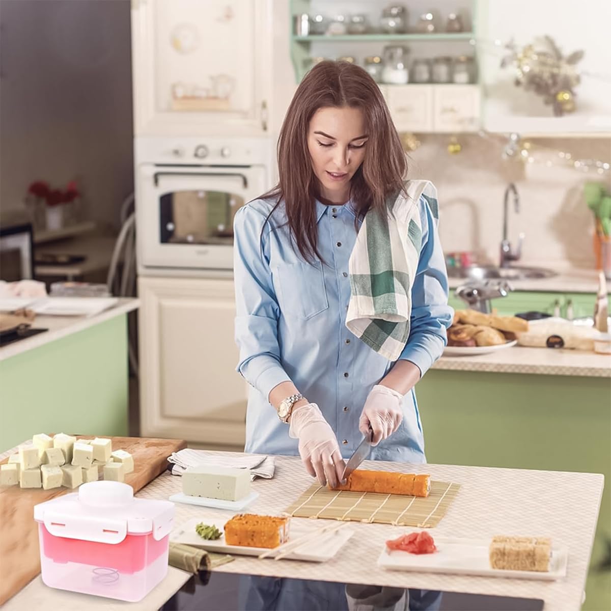 HASTHIP Tofu Press for Homemade Tofu and Salad with Stainless Steel Spring 15.5x13.5x13.5cm