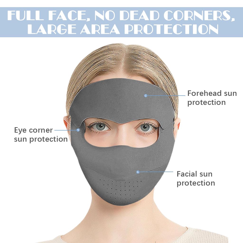 Venzina® Face Mask Sun Protection Mask, UPF 50+ Full Face Cover for Women, Ice Silk Sun Protection Face Mask, Fashion Breathable Cooling Biker UV Face Mask with Removable Forehead Piece (Grey)