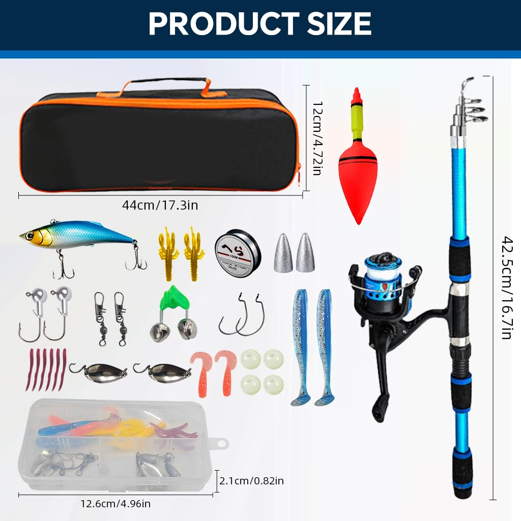 Proberos Fishing Rod Kit for Beginners with 1.8m Glass Fiber Pole and Reel | Kids Outdoor Set