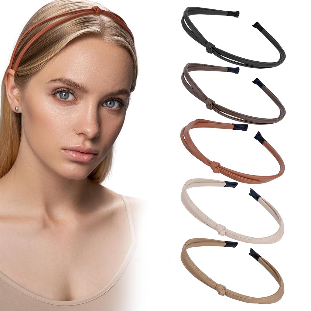 PALAY Hair Band Set for Women with Non Slip Grip and Knotted PU Leather Design | 5 Colors