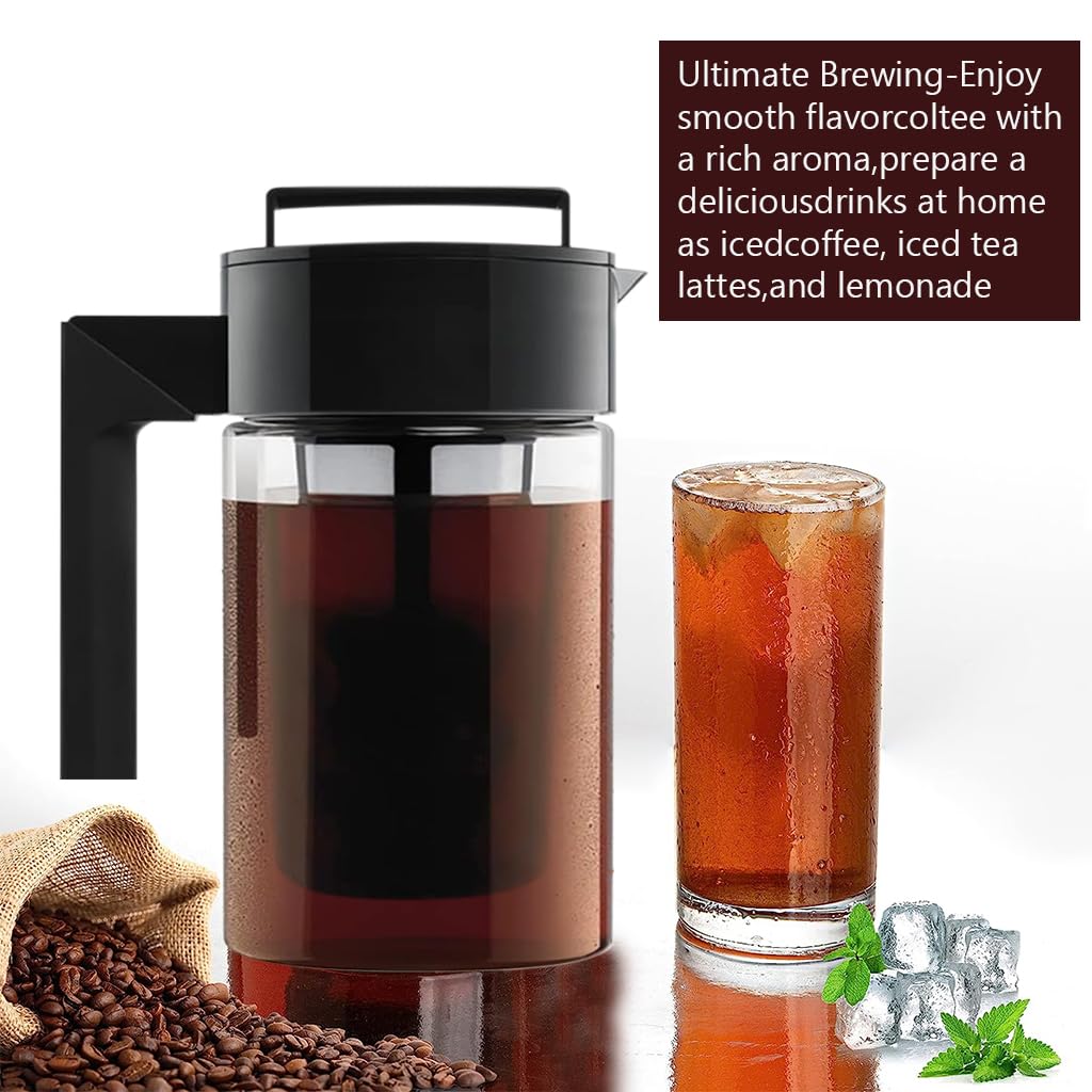 Supvox Cold Brew Iced Coffee Maker 900ml for Travel with Fine Mesh Filter and BPA-Free Plastic Cup