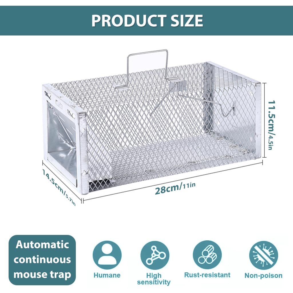 HASTHIP Rodent Trap for Kitchen and Garage featuring One Way Spring Door 28cmx14.5cmx11.5cm | Reusable Metal Cage with Handle