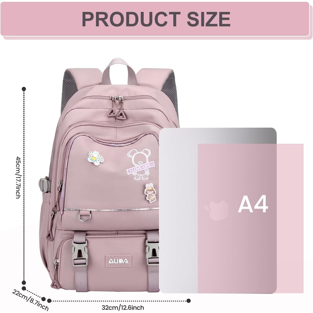 PALAY School Backpack for Teen Girls with Multi Compartment Design and Back Zipper Pouch