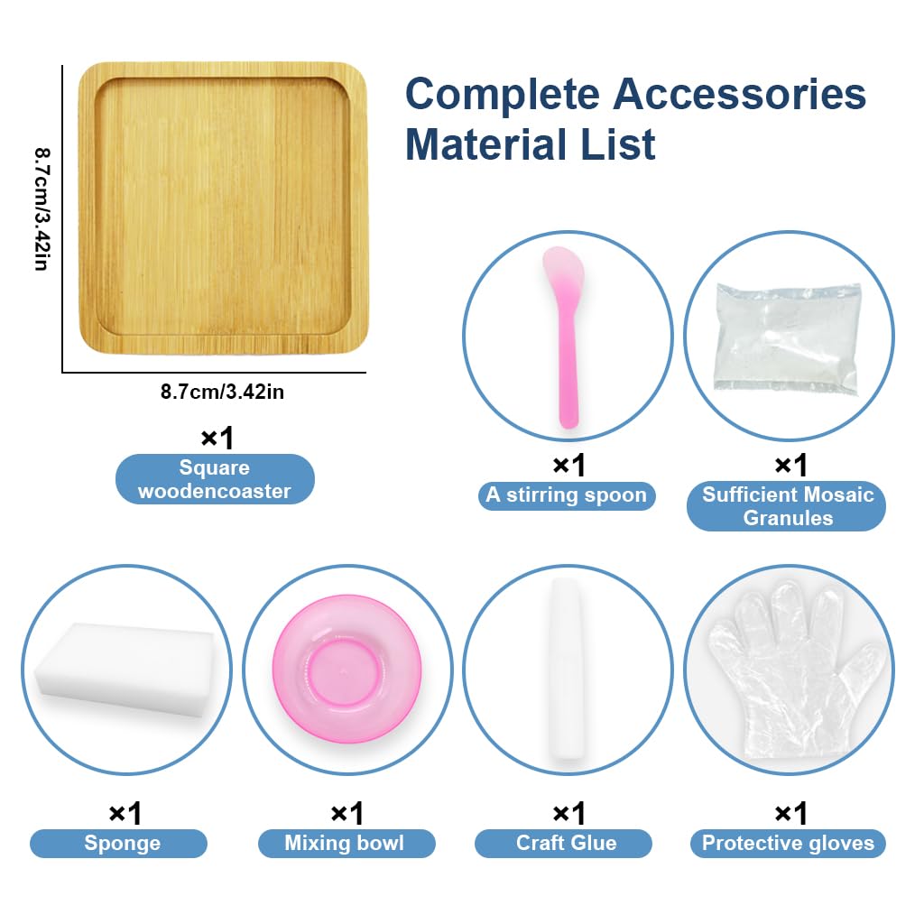 HASTHIP Glass Mosaic Tiles Kit for DIY Coaster Crafts with Wooden Frame and Pink Crystal Tiles | Fun Gift for Kids and Adults