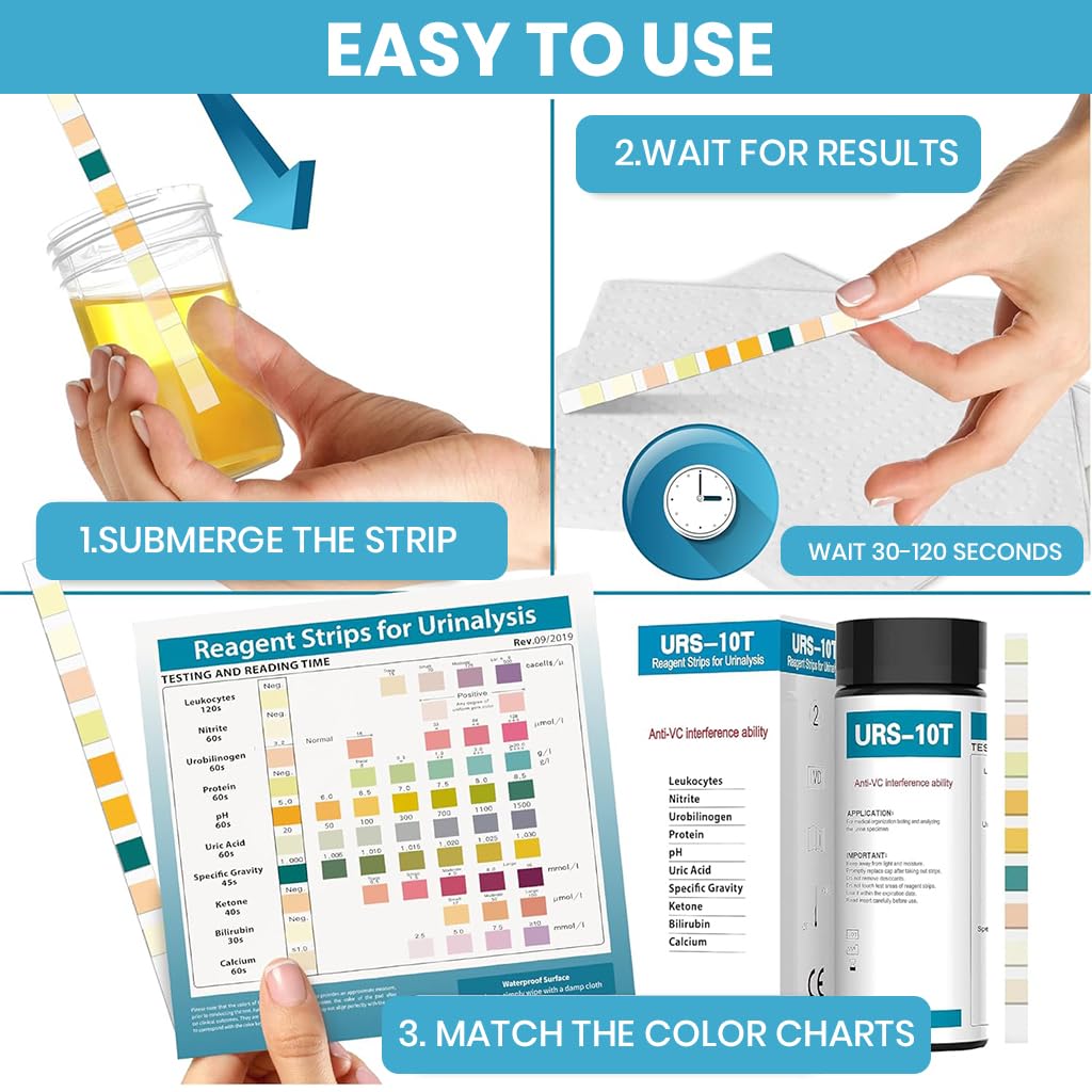 HANNEA Urinalysis Strips for Quick UTI and Diabetes Check with 10 Parameters | 100 Count