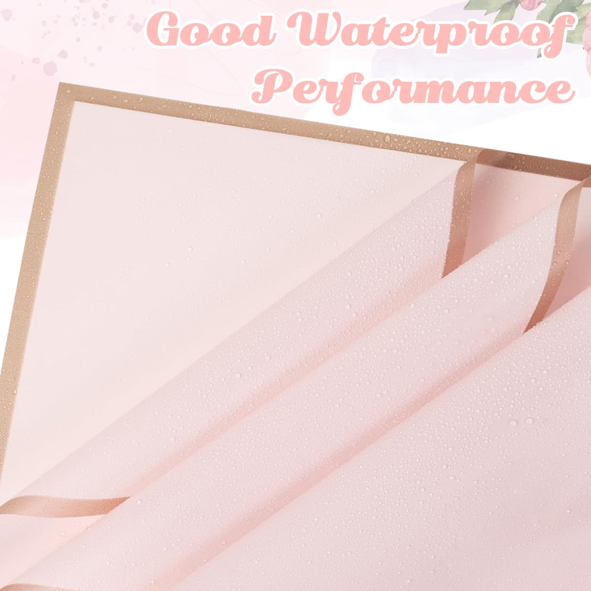 HASTHIP® 20 Sheet Pink Gift Wrapping Paper 22.8 Inches Square Gift Wrapping Paper Waterproof Laminated Paper Pink Golden Frame Gift Wrapping Paper Bouquet Wrapping Paper DIY Crafting Paper