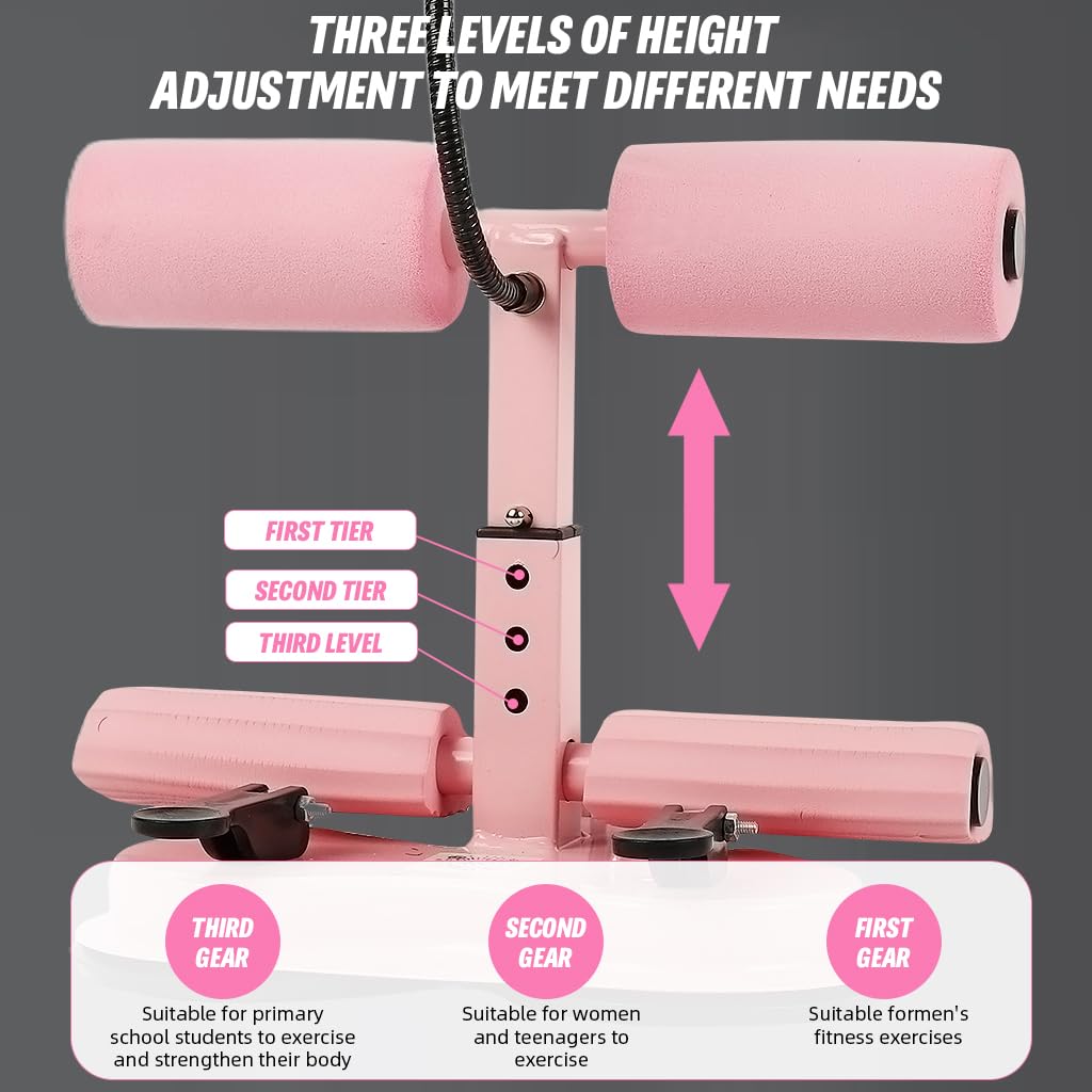 Proberos Sit Up Bar for Home Abs Workout with 3 Tube Resistance and Dual Suction Cups | Adjustable Height Pink
