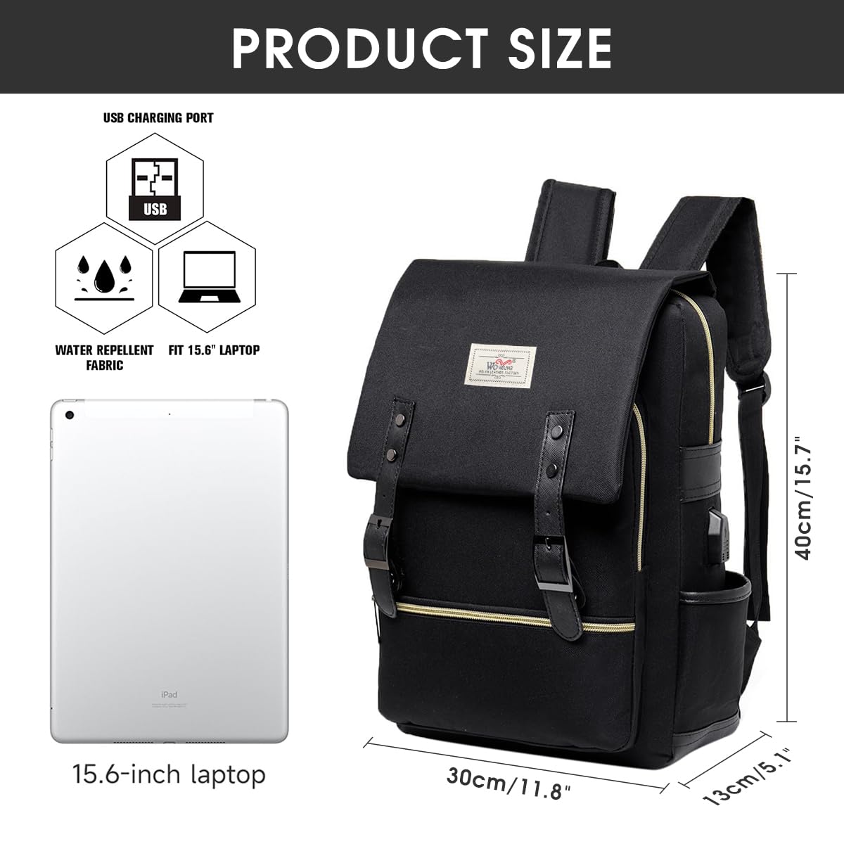 GUSTAVE® Men's Backpack 15.6 inches Business Laptop Backpack Fashion Waterproof Nylon Backpack Travel Backpack Multi-pocket Large Backpack for School, Work, Travel, 30x13x42cm