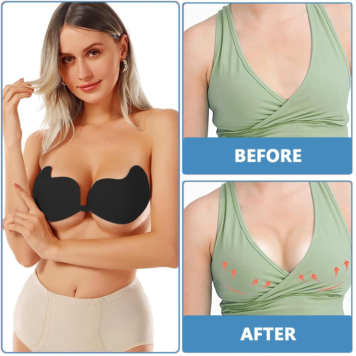 MAYCREATE Silicone Stick On Bra for Backless Dress featuring 3D Push Up Cups in Black | Reusable