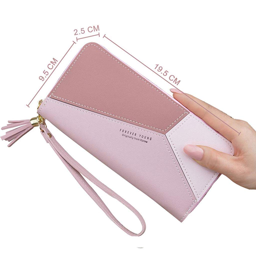 PALAY  Women's Long Wallet Tassel PU Leather Multi- Slots Girls Zipper Coin Large Purse Wallet for Women(Pink)