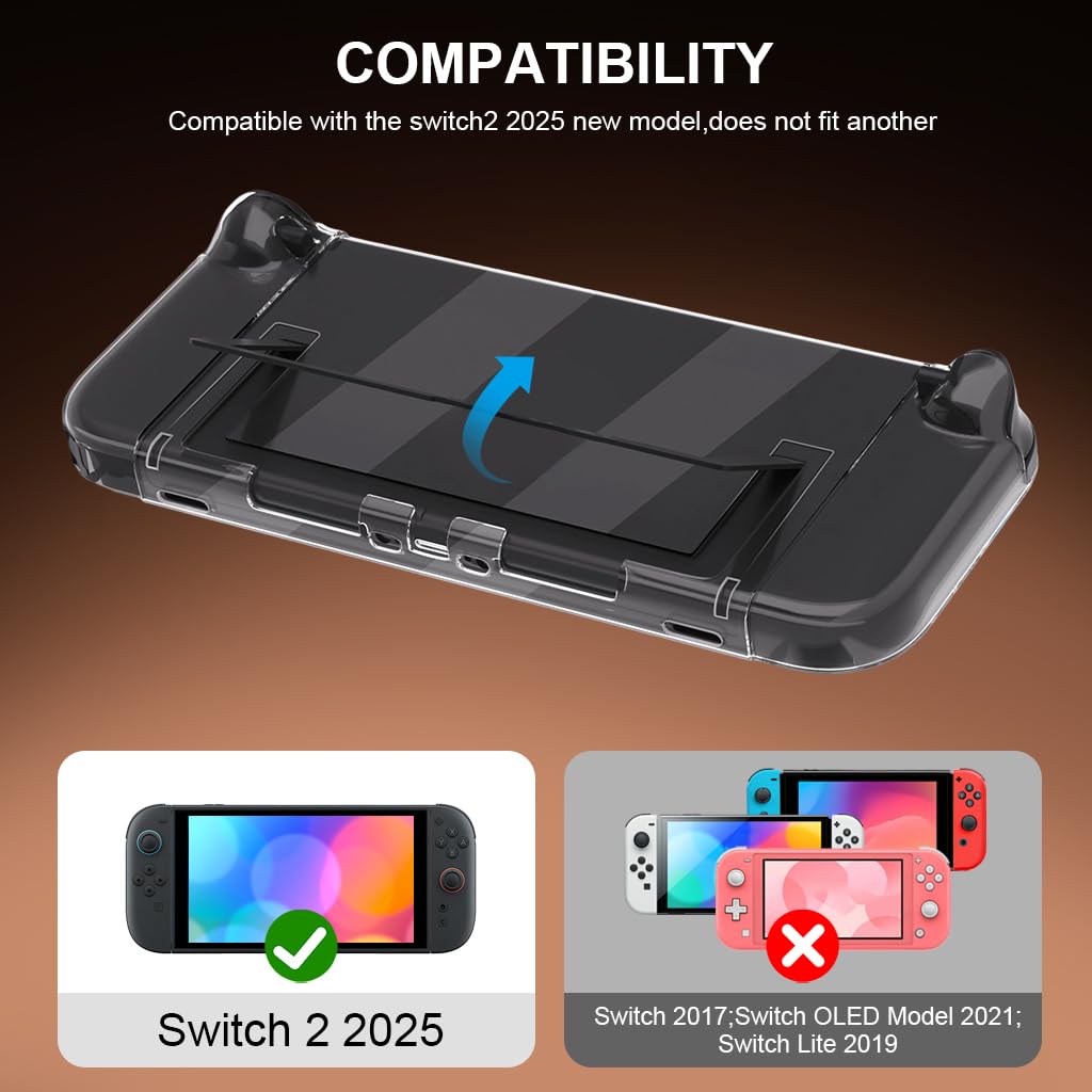 ZORBES Compatible Switch 2 2025 Case with Kickstand and Detachable Controller Covers | Clear Anti‑Scratch PC Protective Shell