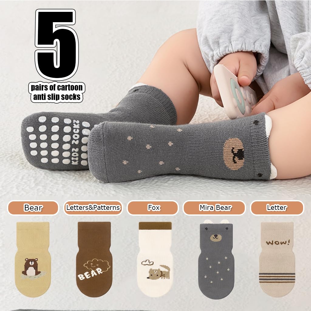 SNOWIE SOFT Baby Socks Set for 1–3 Years with Antislip Silicone Soles and Soft Cotton | 5 Pairs