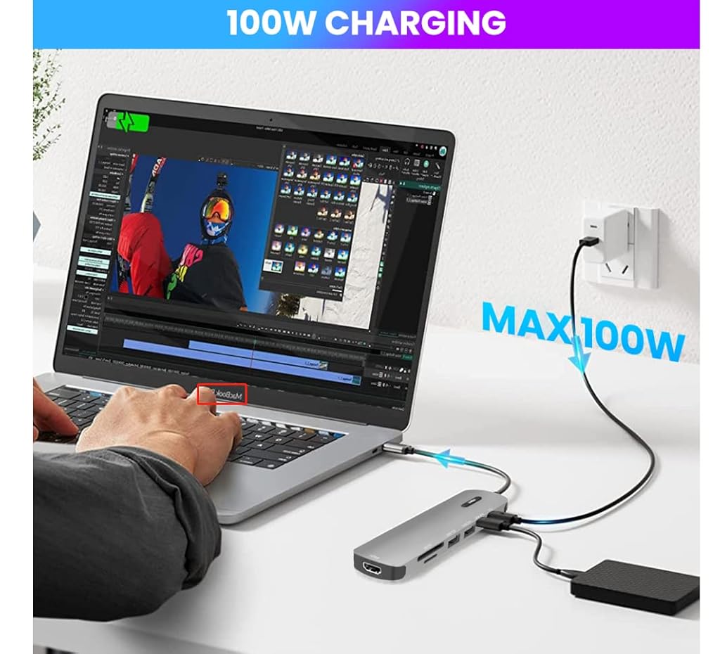 Verilux® USB C HUB 7 in 1 to HDMI Adapter 4K 30Hz 2.0 3.0 Multiple Port SD TF Card Reader PD 100W Type for Laptop MacBook Pro Air 20CM Long Cable 2 PCS