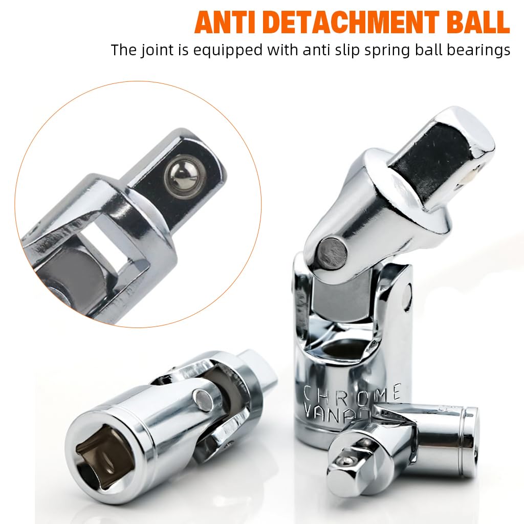 Serplex Swivel Drive Adapters Set for Ratchets featuring 3Pcs 1/4 3/8 1/2 CR-V Steel | Chrome Finish