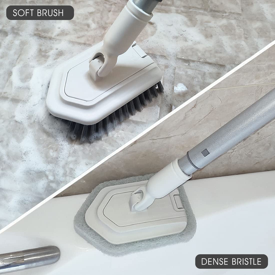 HASTHIP Bathroom Cleaning Brush with 39 in Extendable Handle and 180° Rotating Head for Shower & Floor Cleaning | Includes Soft and Scrub Brush