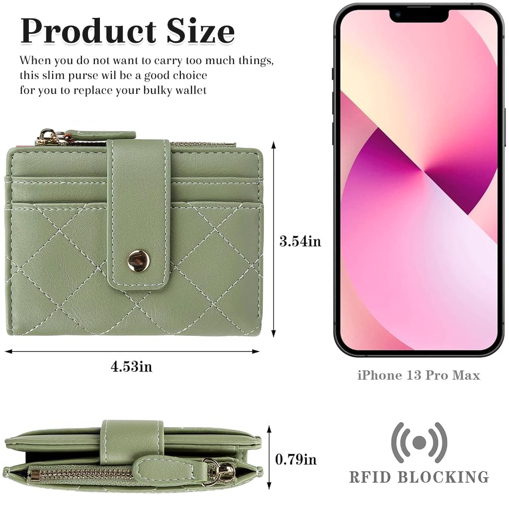 Zibuyu Wallet for Women with Multi Card Slots and Snap Button Closure 11.5 x 9 cm | Mint Green PU