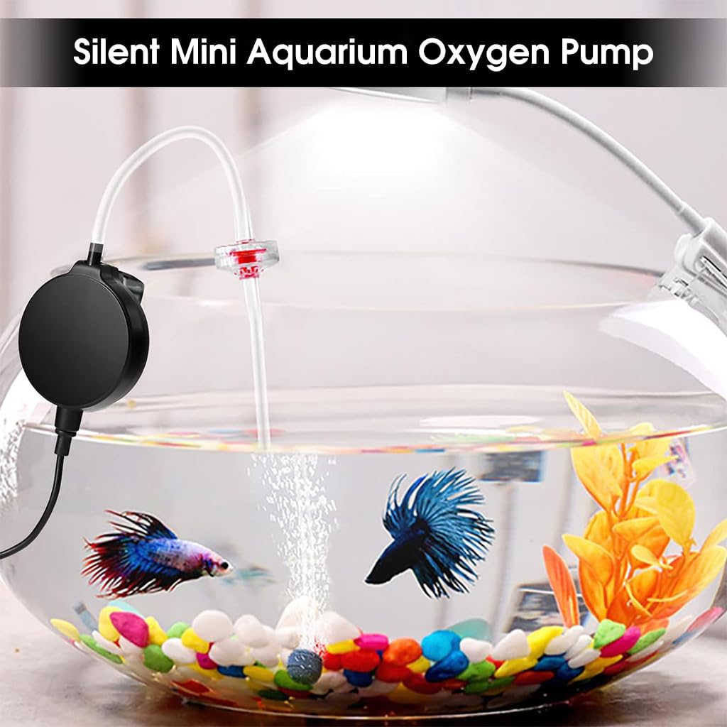 Qpets aquarium air pump for fish tank with 0.5L/min flow & ultra quiet motor | suction cup and clip installation