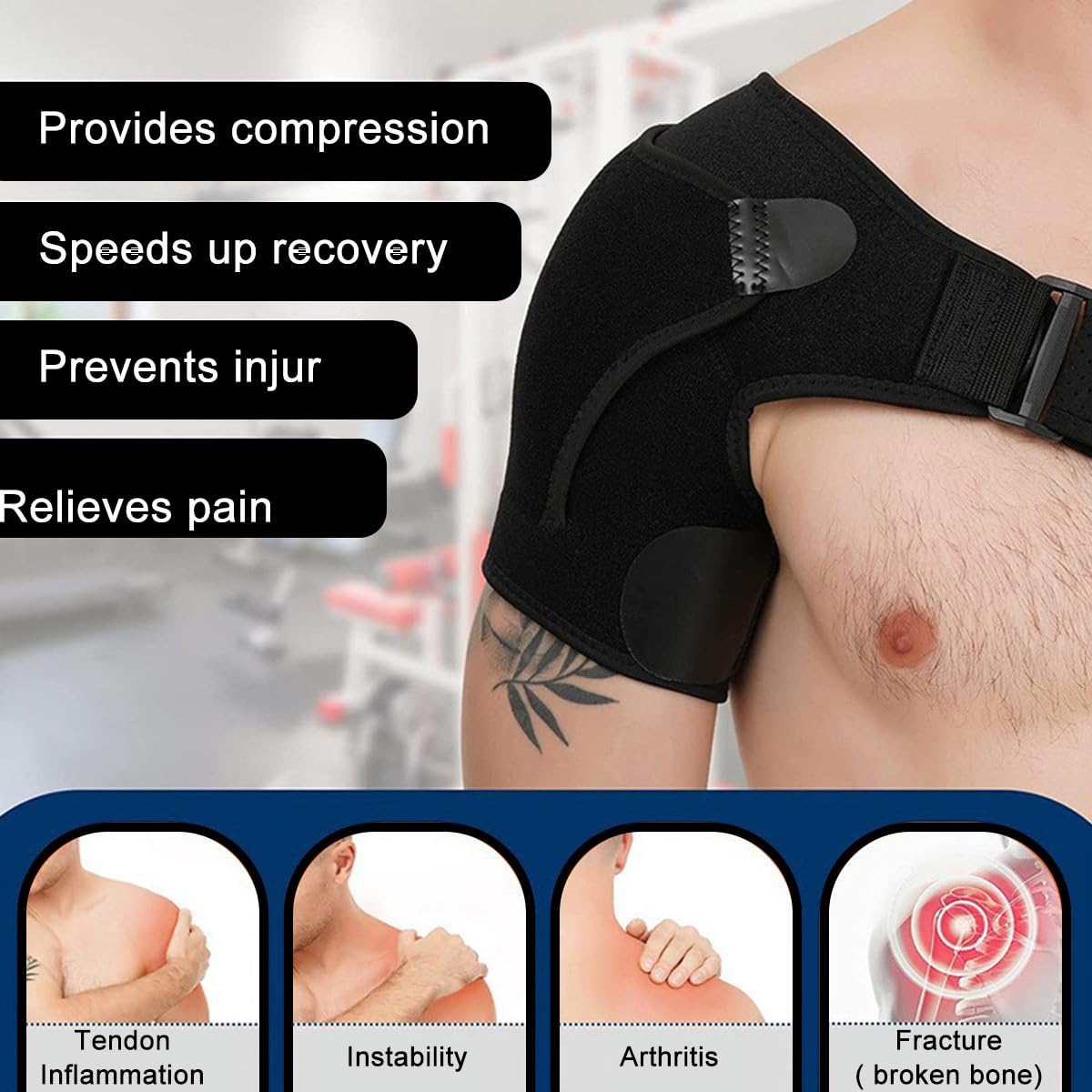 HANNEA® Shoulder Support Brace Adjustable Compression Shoulder Brace for Man Women Wearable Shoulder Brace for Recovery, Pain Relief, Dislocation, Bursitis