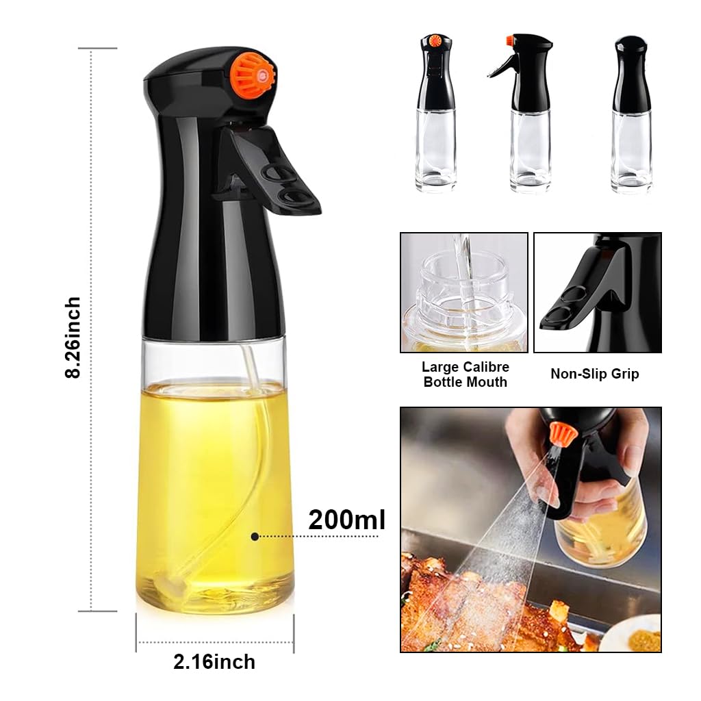 Supvox Oil Dispenser Bottle for Cooking with 2 Spray Modes 220ml Glass Design | Black