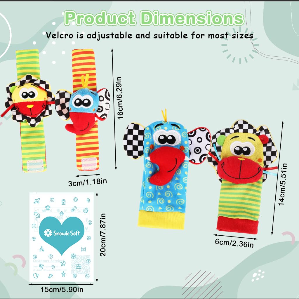 SNOWIE SOFT Baby Rattle Socks and Wristbands for Infant Play with Soft Cotton Plush Toys | Sensory Development Gift