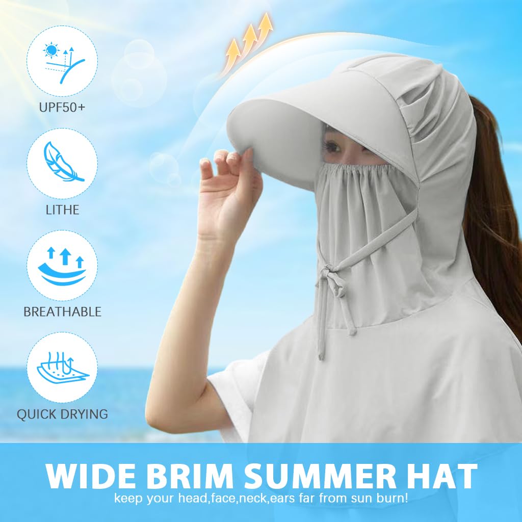 SANNIDHI Sun Hat for Women with UPF 50+ Wide Brim and One Piece Neck Wrap | Breathable Grey