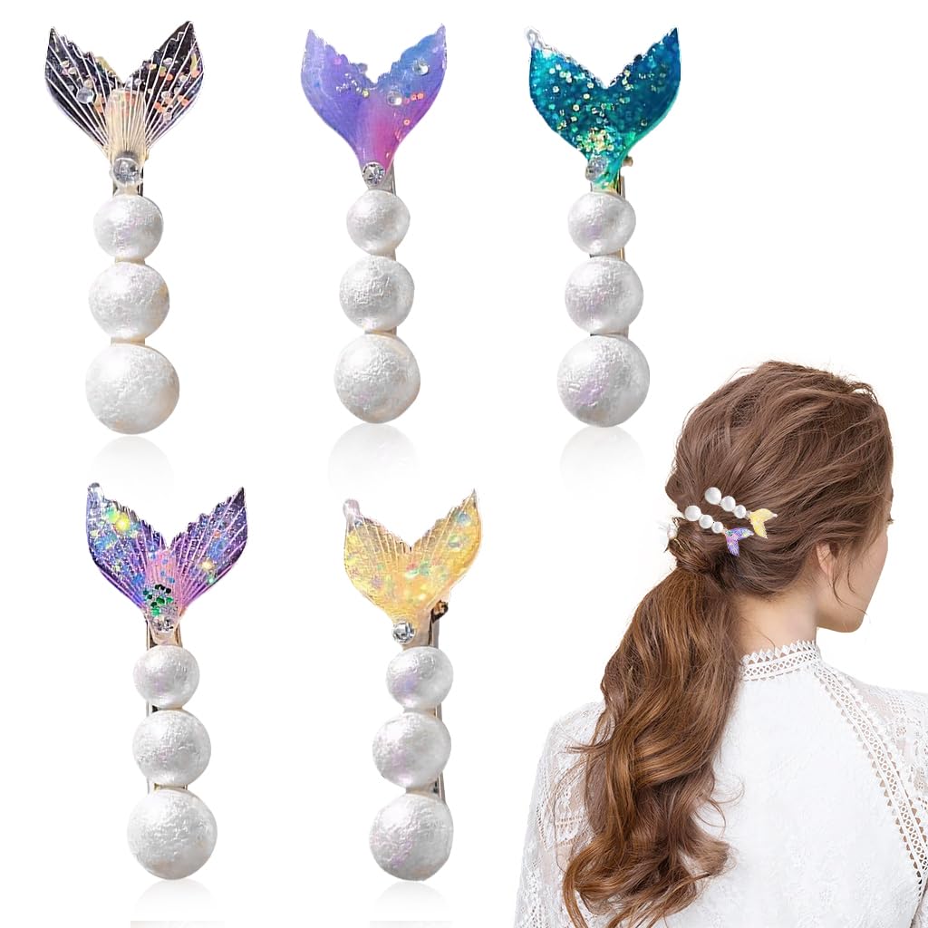 PATPAT® Korean Hair Clips For Women, 5pcs Mermaid Tail Hair Accessories For Women Sparkling Pearls Hair Accessories For Girls Fashion Temperament Hair Clips Cute  Bangs Hair Pins Fresh Sweet Hair Clip