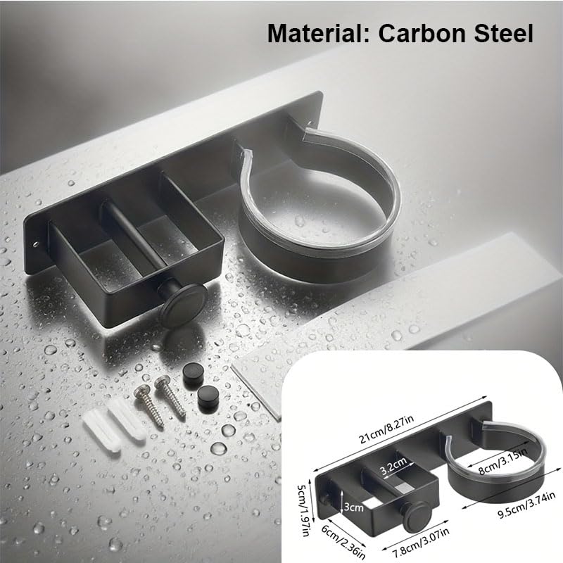 HASTHIP Wall Hair Dryer Organizer for Bathroom with Cable Management Knob | Carbon Steel Storage Rack