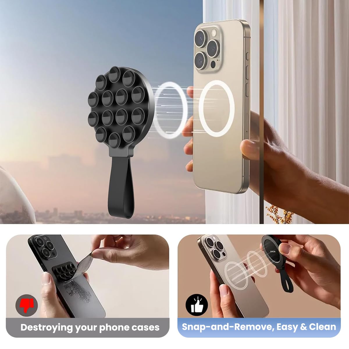 ZORBES Magnetic Suction Cup Phone Mount for Shower and Mirror Use with 14 Cups | Silicone Grip Stand for iPhone and Galaxy