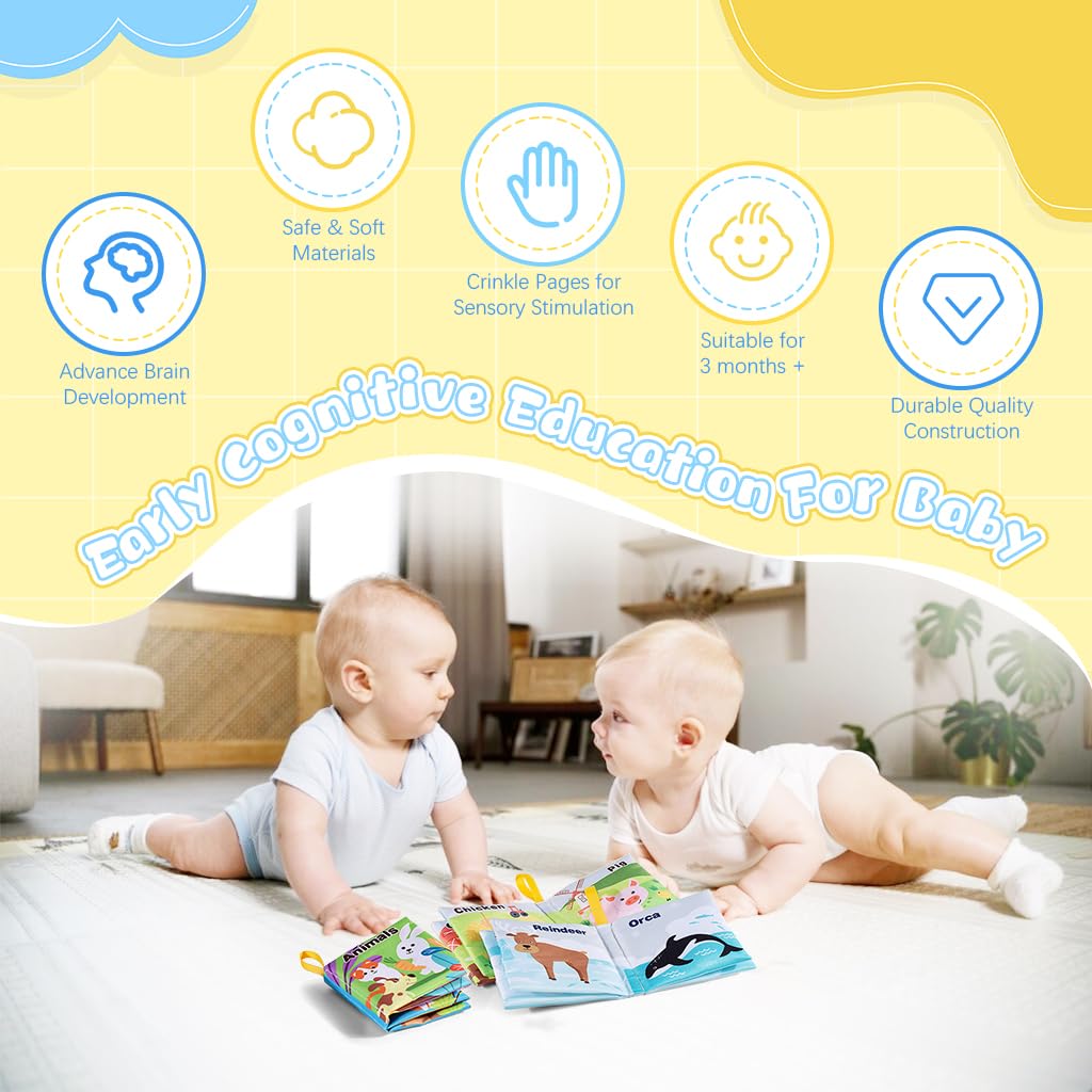 SNOWIE SOFT Cloth Books for Babies with Rustling Sound and 6 Themes | Washable Sensory Toy