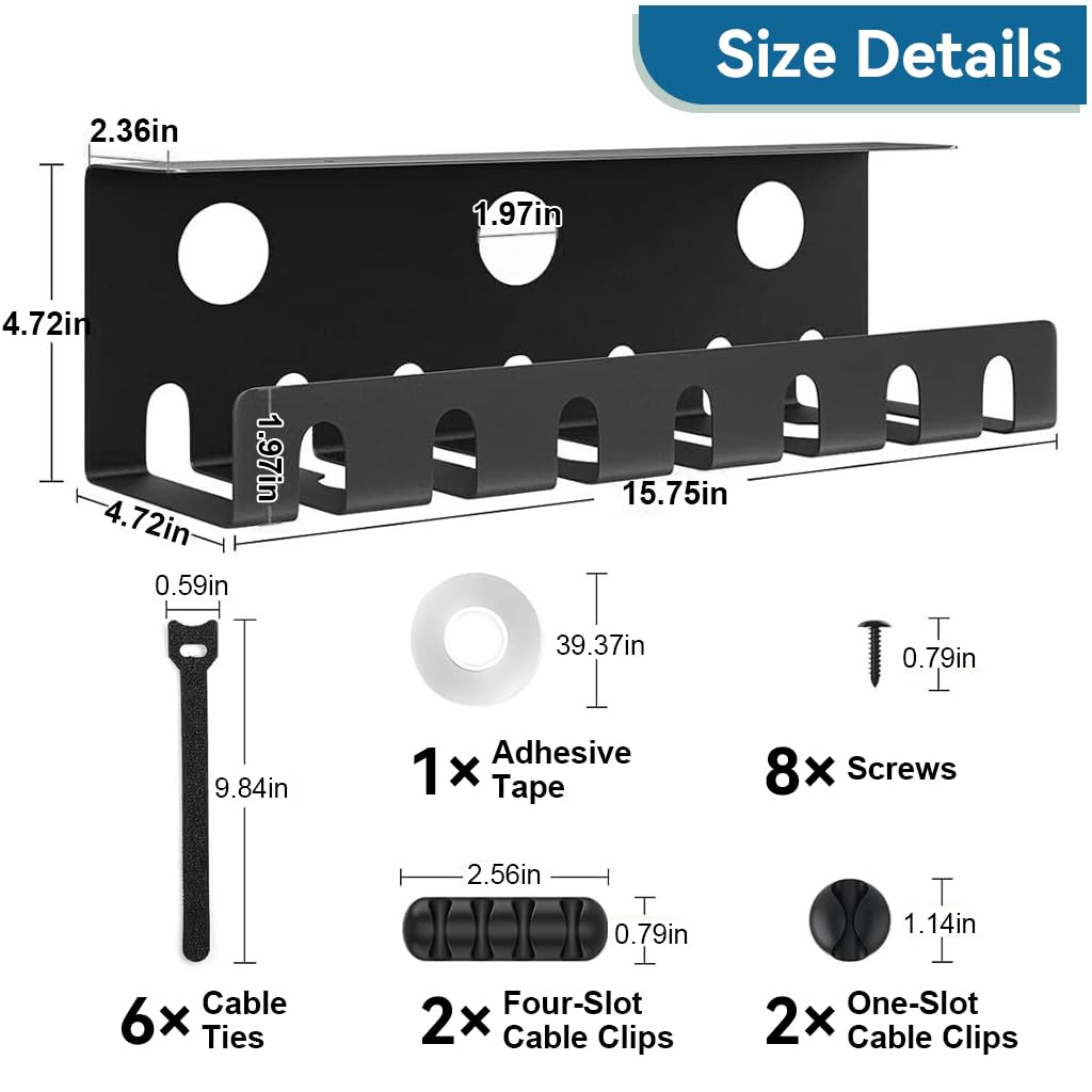 OFIFO Under Desk Cable Organizer for Home and Office with U Channel Metal Rack | 2Pcs Set